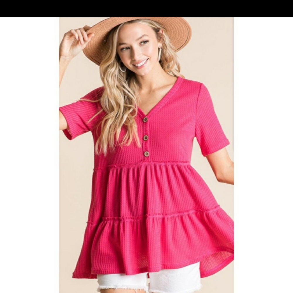 Fuchsia Waffle Tiered Top